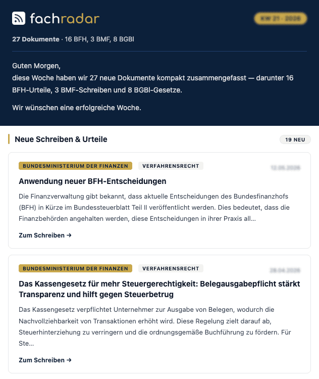 Fachradar Newsletter Vorschau
